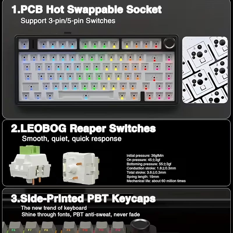 🎮 AULA Teclado Mecánico Inalámbrico 75% – LEOBOG Reaper