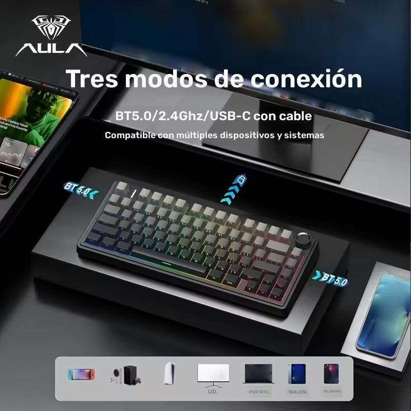 🎮 AULA Teclado Mecánico Inalámbrico 75% – LEOBOG Reaper